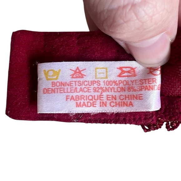 La Vie En Rose Red Wine Satin & Lace Bra- Size 34B - Picture 7 of 7